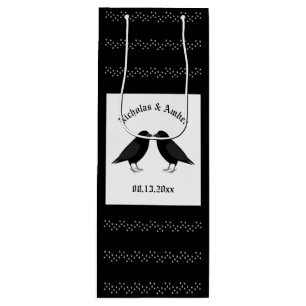 Gothic Wedding Kissing Ravens Custom Wine Gift Bag