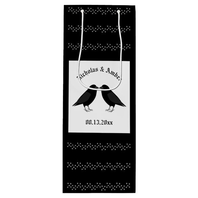 Gothic Wedding Kissing Ravens Custom Wine Gift Bag (Front)