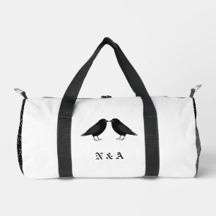 Gothic Wedding Kissing Ravens Monogrammed Duffle Bag