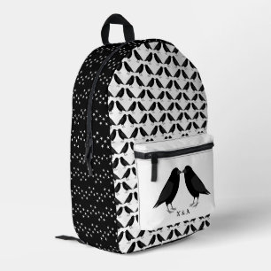 Gothic Wedding Kissing Ravens Monogrammed Printed Backpack