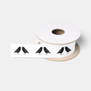 Gothic Wedding Kissing Ravens Patterned Satin Ribbon