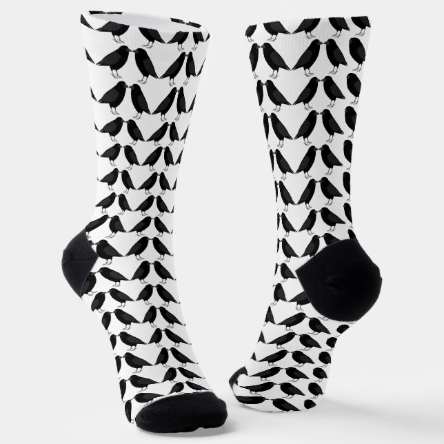 Gothic Wedding Kissing Ravens Patterned Socks (Angled)