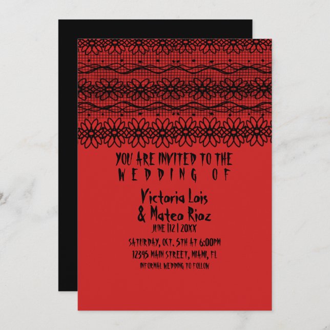 Gothic Wedding  Lace  Red Black      Invitation (Front/Back)