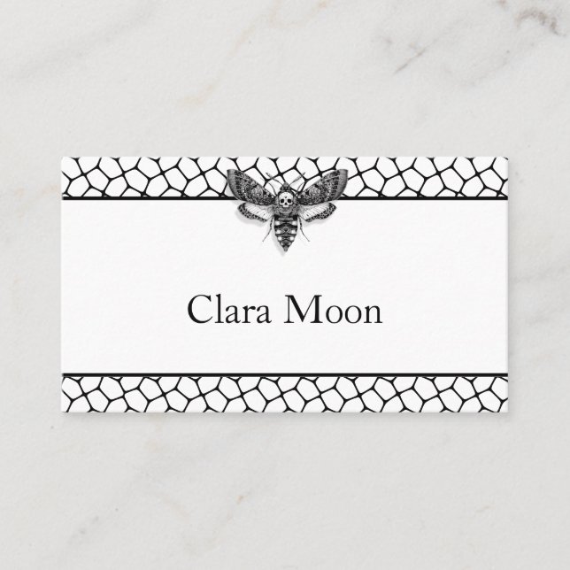 Gothic Wedding | Moth & Lace Black & White Place Card (Front)