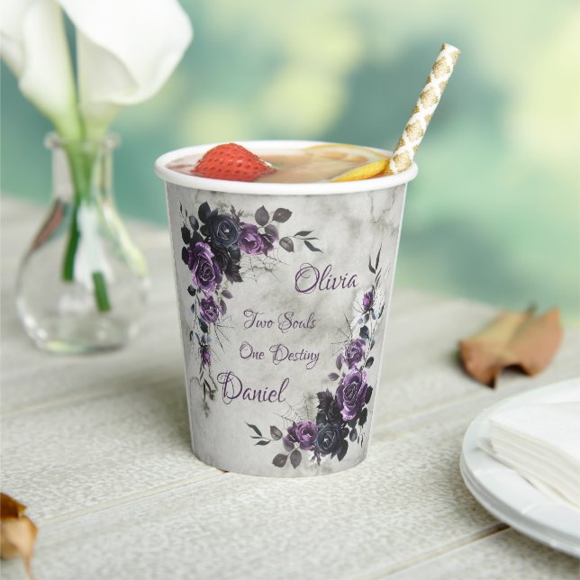 Gothic Wedding Paper Cups Floral Dark Romance (Insitu)