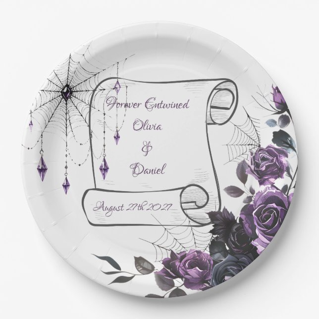 Gothic Wedding Paper Plates Floral Dark Romance (Front)