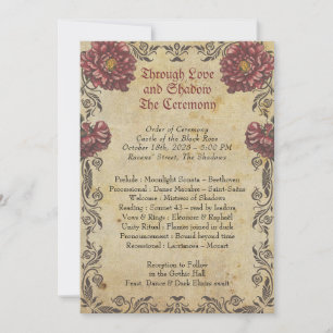 Gothic Wedding Program with Vintage Paper and Dark Invitation