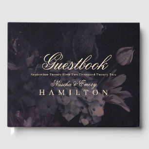 Gothic Wedding Purple Watercolor Floral Boho Guest Book