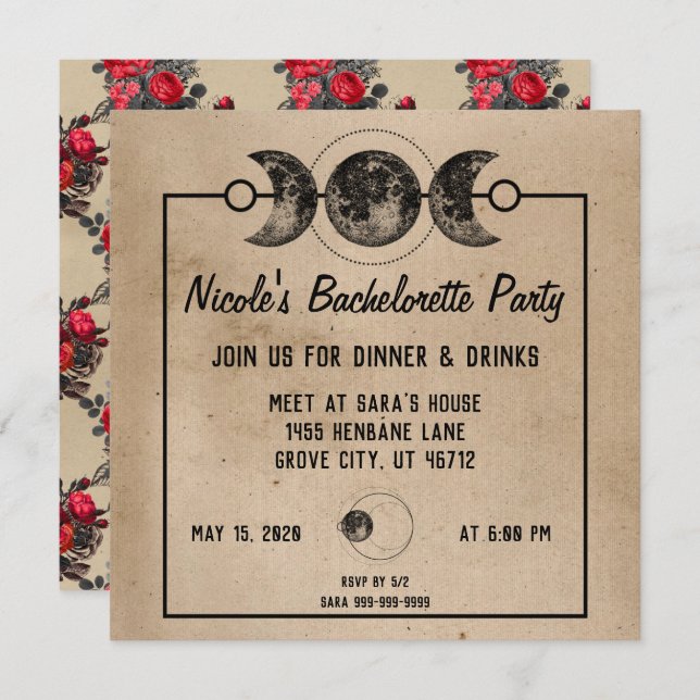 Gothic Wedding Red Roses Bachelorette Invites (Front/Back)