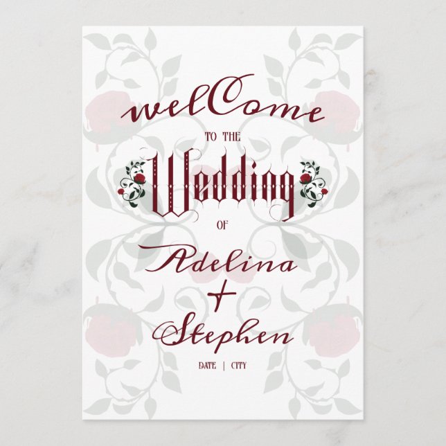 Gothic Wedding Red Roses Moody Order of Service Programme (Front)