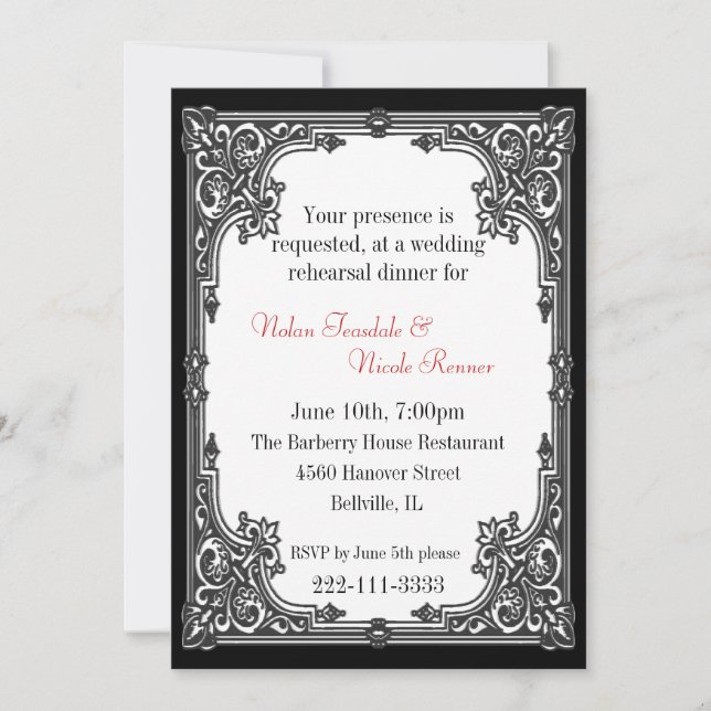 Gothic Wedding Rehearsal Dinner Invitation (Front)