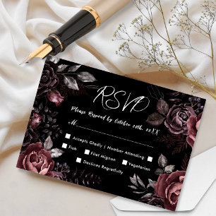 Gothic Wedding RSVP Black Dark Vintage Floral