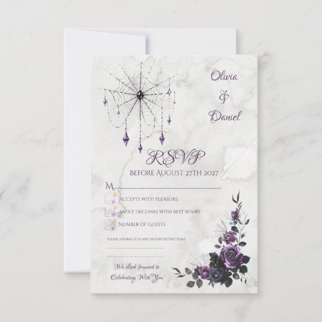 Gothic Wedding RSVP Card Floral Dark Romance (Front)