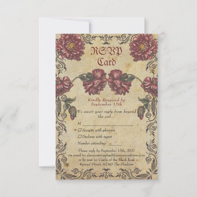 Gothic Wedding RSVP Card | Vintage Floral (Front)