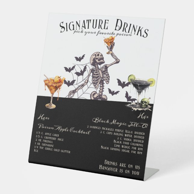 Gothic Wedding Skeleton Signature Drinks Sign (Front)