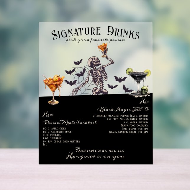 Gothic Wedding Skeleton Signature Drinks Sign (Neutral)
