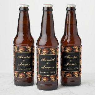 Gothic Wedding Skulls Black Red Rose Custom Beer Bottle Label