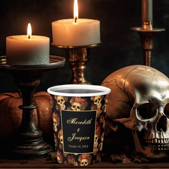 Gothic Wedding Skulls Black Red Rose Custom Paper Cups (Creator Uploaded)