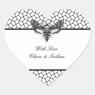 Gothic Wedding Sticker – Moth & Lace Black & White