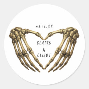 Gothic Wedding Sticker Skeleton Hands Heart Gold