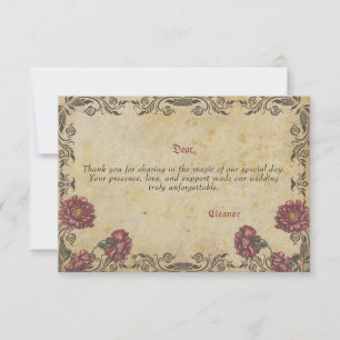 Gothic Wedding thank you car Dark Flowers Vintage Card