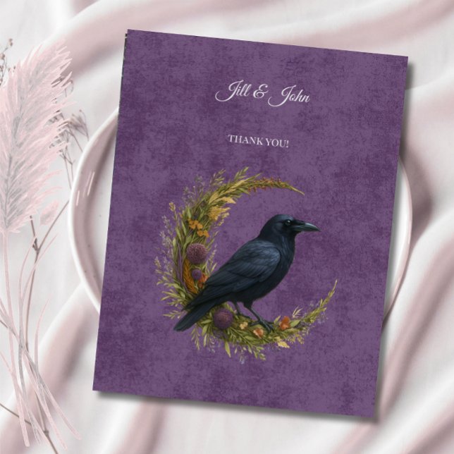Gothic Wedding Thank You Raven Greenery Card (Creator Uploaded)