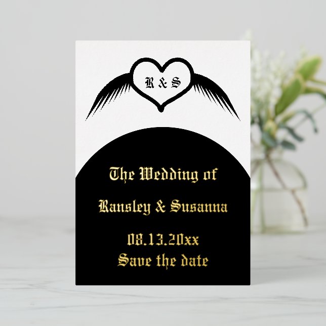 Gothic Wedding Winged Heart Custom Monogrammed (Standing Front)