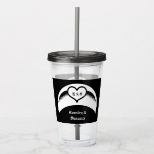 Gothic Wedding Winged Heart Custom Monogrammed Acrylic Tumbler