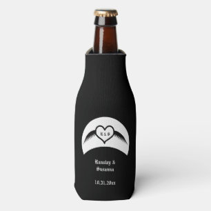 Gothic Wedding Winged Heart Custom Monogrammed Bottle Cooler