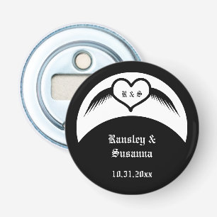 Gothic Wedding Winged Heart Custom Monogrammed Bottle Opener