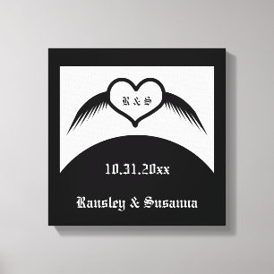Gothic Wedding Winged Heart Custom Monogrammed Canvas Print