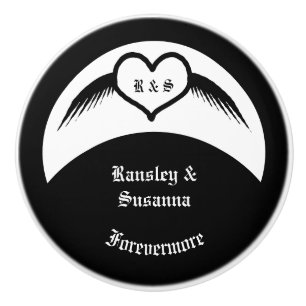 Gothic Wedding Winged Heart Custom Monogrammed Ceramic Knob
