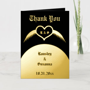 Gothic Wedding Winged Heart Custom Monogrammed Foil Greeting Card