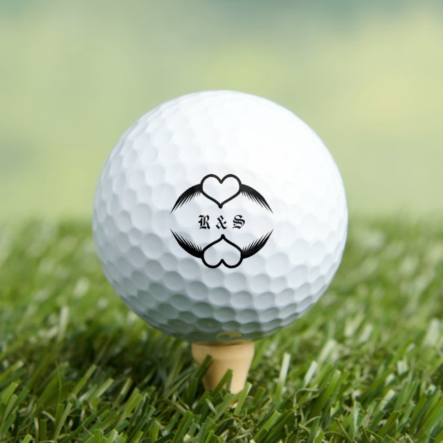 Gothic Wedding Winged Heart Custom Monogrammed Golf Balls (Insitu Tee)