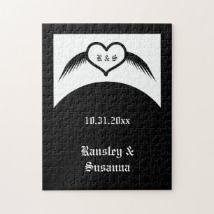 Gothic Wedding Winged Heart Custom Monogrammed Jigsaw Puzzle