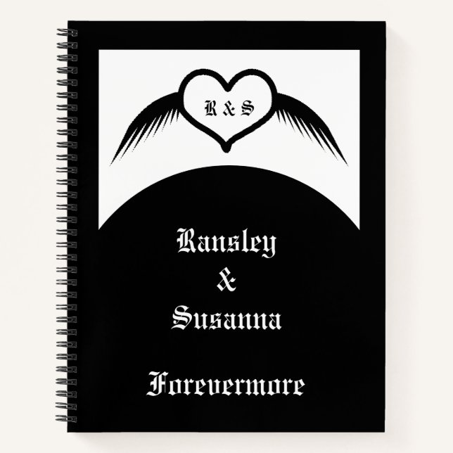 Gothic Wedding Winged Heart Custom Monogrammed Notebook (Front)