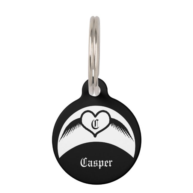 Gothic Wedding Winged Heart Custom Monogrammed Pet Tag (Front)