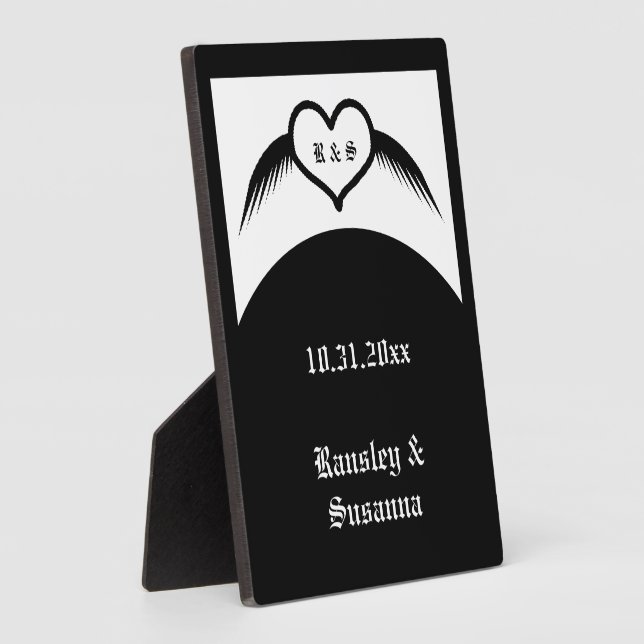 Gothic Wedding Winged Heart Custom Monogrammed Plaque (Side)