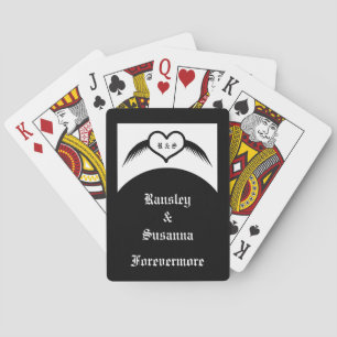 Gothic Wedding Winged Heart Custom Monogrammed Playing Cards