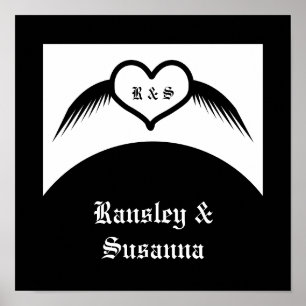 Gothic Wedding Winged Heart Custom Monogrammed Poster
