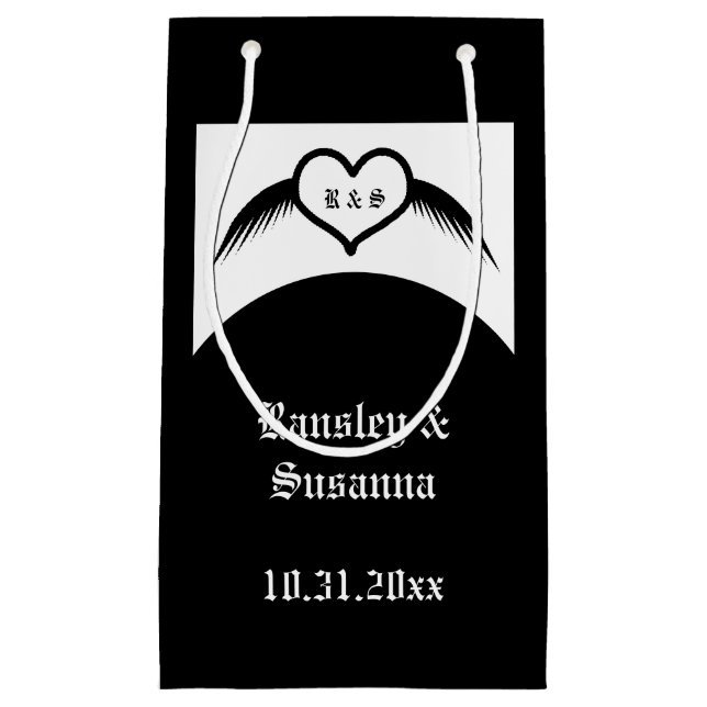 Gothic Wedding Winged Heart Custom Monogrammed Small Gift Bag (Front)