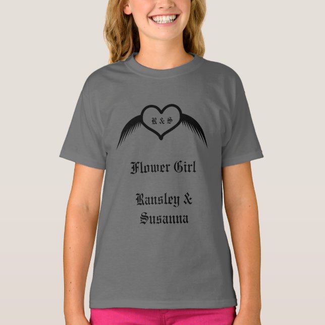 Gothic Wedding Winged Heart Custom Monogrammed T-Shirt (Front)