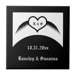 Gothic Wedding Winged Heart Custom Monogrammed Tile
