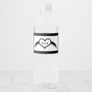 Gothic Wedding Winged Heart Custom Monogrammed Water Bottle Label