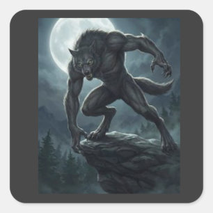 Gothic Werewolf Full Moon Dark Fantasy Art Square Sticker
