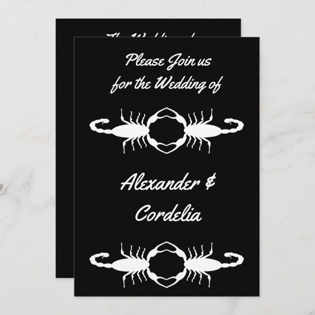 Gothic White Wedding Scorpions Custom Invitation (Front/Back)