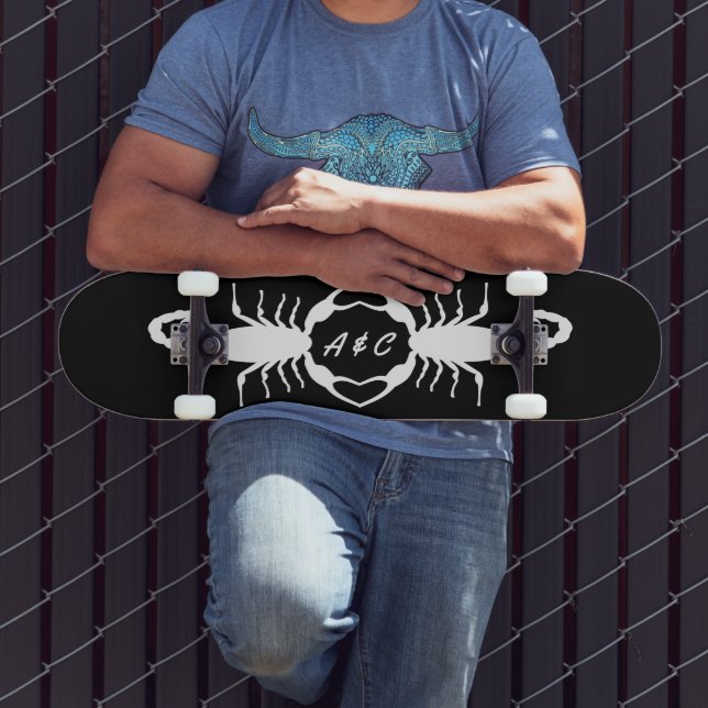 Gothic White Wedding Scorpions Custom Monogrammed Skateboard (Outdoor 3)