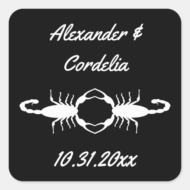 Gothic White Wedding Scorpions Custom Square Sticker (Front)
