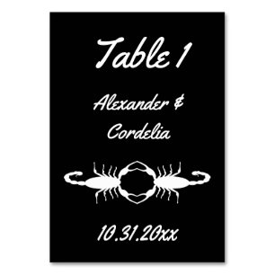 Gothic White Wedding Scorpions Custom Table Number
