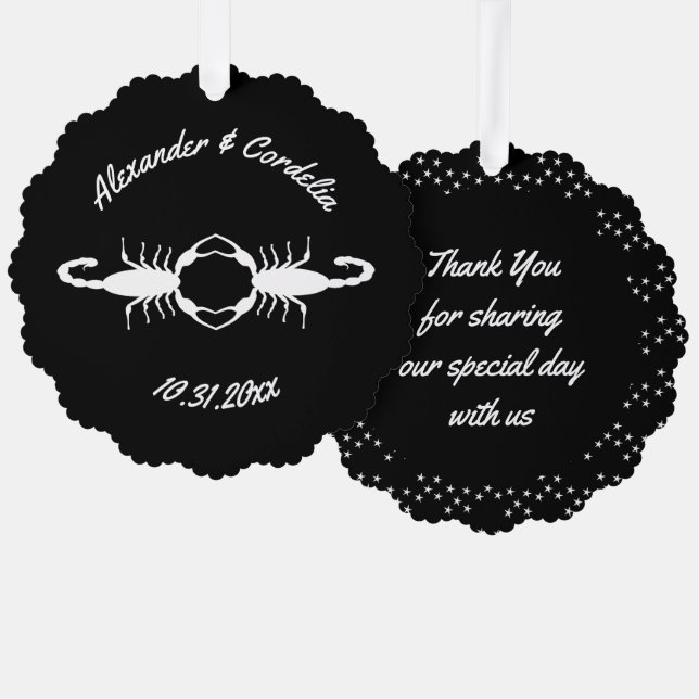 Gothic White Wedding Scorpions Custom Tree Decoration Card (Front/Back)